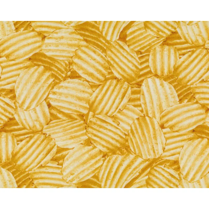 Patchworkstoff CRAVINGS, Kartoffelchips, goldbraun-senfgelb