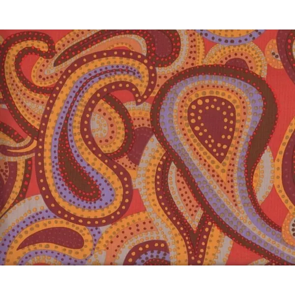 Patchworkstoff "Dancing Paisley" mit großen Punkte-Paisleys, terracotta-braun-goldgelb