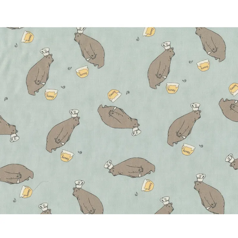 Patchworkstoff DARLING LITTLE DICKENS, Honigbär, helles petrolgrün-natur dunkel, Moda Fabrics