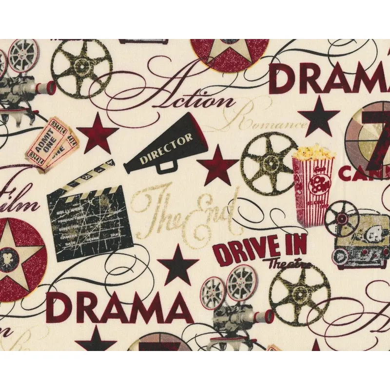 Patchworkstoff DATE NIGHT, Filmfestspiele, dunkelrot-creme, Stephanie Marrott