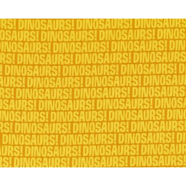 Patchworkstoff DINOSAURS, Schrift, sonnengelb