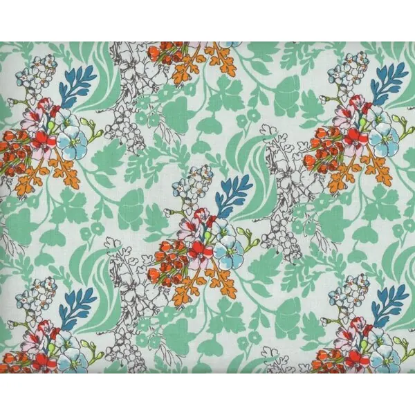 Patchworkstoff DOWRY, Blüten-Wirrwarr, mintgrün-orange