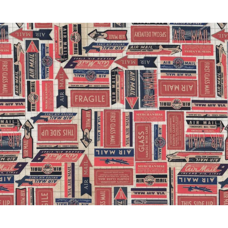 Patchworkstoff ECLECTIC ELEMENTS CORRESPONDENCE, Luftpost-Etiketten, Tim Holtz