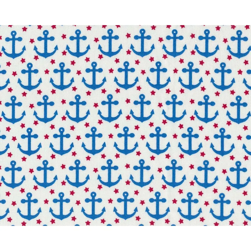 Patchworkstoff FABOULOS FOXES, Anker und Sterne, weiß-blau-rot