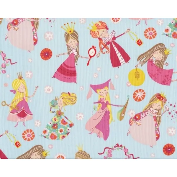 Patchworkstoff FAIR MAIDENS mit lieblichen Prinzessinnen und Feen, helles hellblau-pink