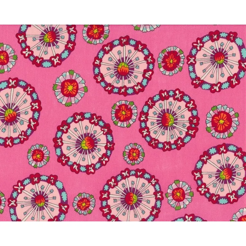 Patchworkstoff FAIRY WISH, Blüten-Mandalas, kräftiges rosa-rot