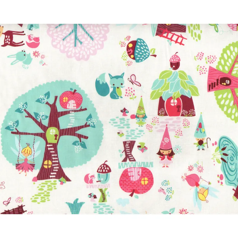Patchworkstoff FAIRYVILLE, Feen-Wald, pink-mintgrün-weiß