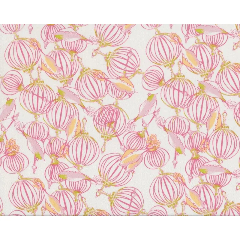Patchworkstoff FEATHER FLOCK, Vogelkäfige, kräftiges rosa-helles apfelgrün