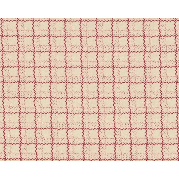 Patchworkstoff "Fleur Rouge" mit gepunktetem Zacken-Karo, weinrot-helles beige