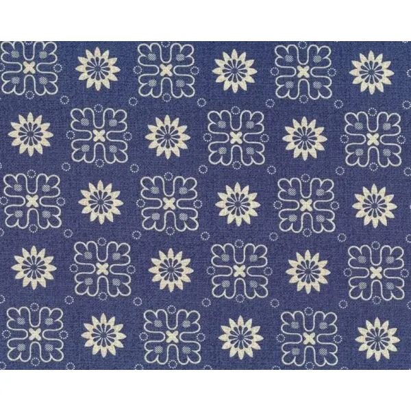 Patchworkstoff "Fleur Rouge" mit vierblättrigen Quadrat-Blüten, dunkles taubenblau meliert