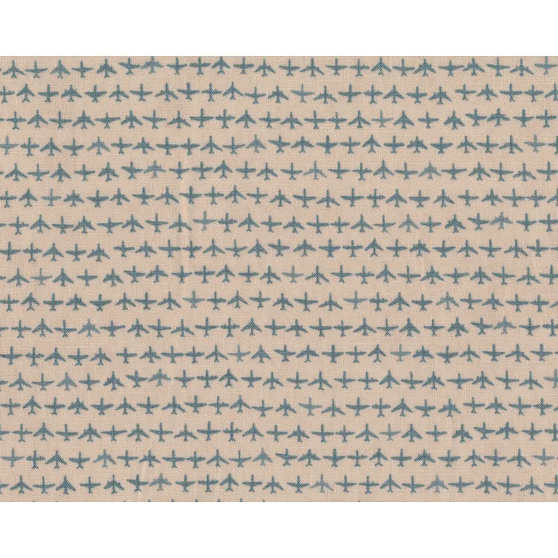 Patchworkstoff FLIGHT, kleine Flugzeuge, hellbeige-stumpfes türkis, Moda Fabrics