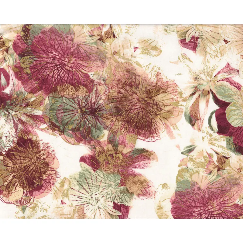 Patchworkstoff FLORAL IMPRESSIONS, Stempelblumen, aubergine