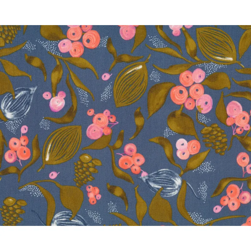 Patchworkstoff FLORAL WATERFALL, Beeren, graublau-lachsrosa