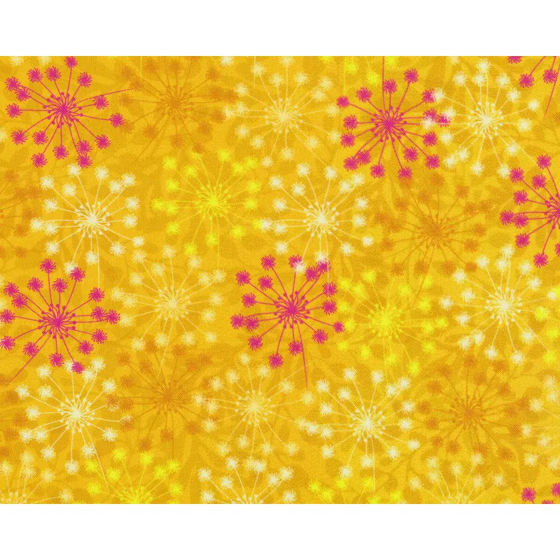 Patchworkstoff FLOWERS IN THE WIND, große Pusteblumen, maisgelb