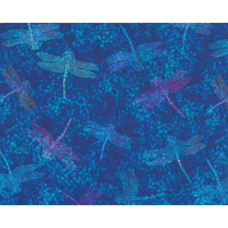 Patchworkstoff FLOWERS IN THE WIND, Libellen, royalblau