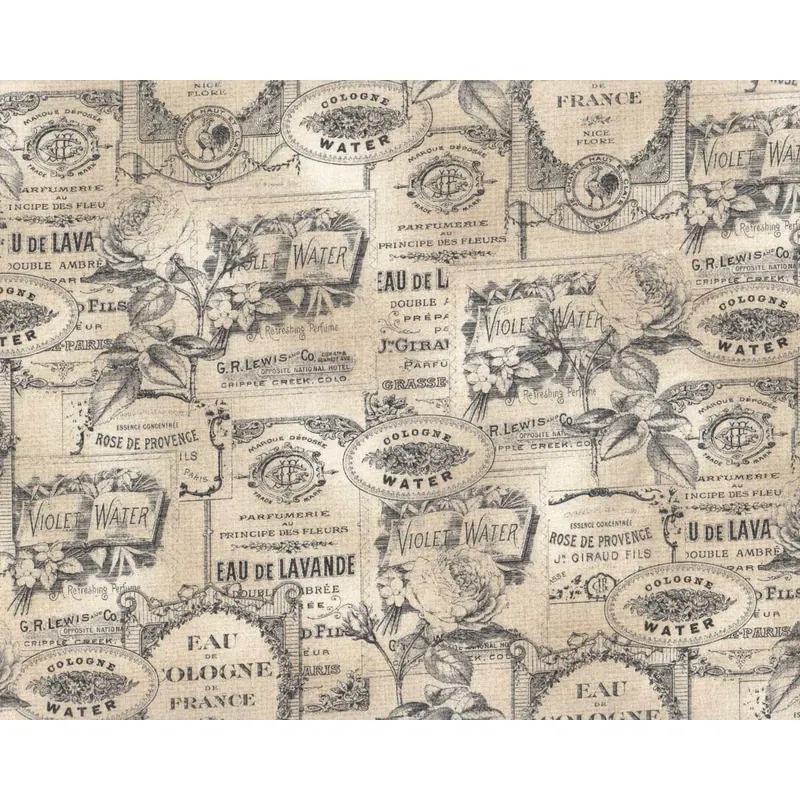 Patchworkstoff FRAGRANT ROSES, Parfüm-Label, beige-schwarz, Michael Miller