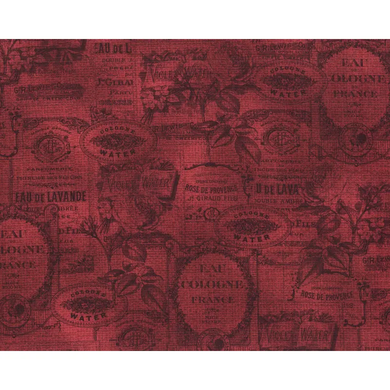 Patchworkstoff FRAGRANT ROSES, Parfüm-Label, weinrot, Michael Miller