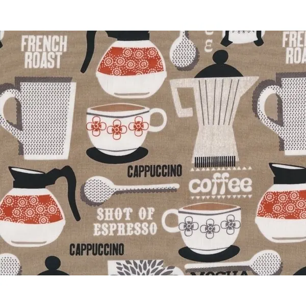 Patchworkstoff FRENCH ROAST, Kaffee-Geschirr, beigebraun, Michael Miller