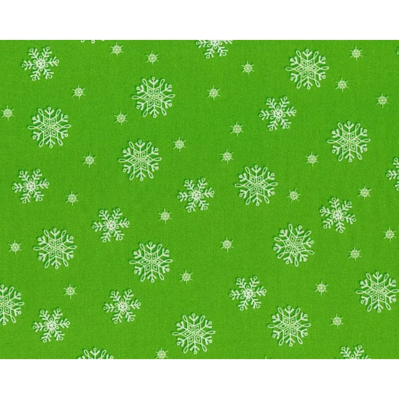 Patchworkstoff FROSTY FLAKES, Schneeflocken, grasgrün