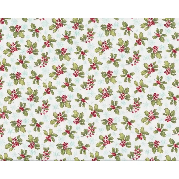 Patchworkstoff FROSTY'N FUN mit zarten Ilex-Zweigen, hellgrün-rot-weiß
