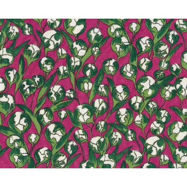 Patchworkstoff "Garden Wall" mit Blütenknospen, grün-fuchsia-weiß