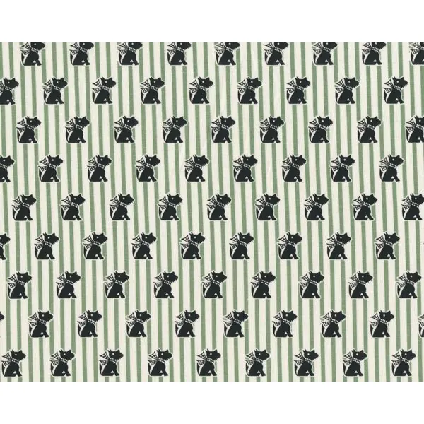 Patchworkstoff GRACE, kleine Hunde auf Streifen, schilfgrün-schwarz