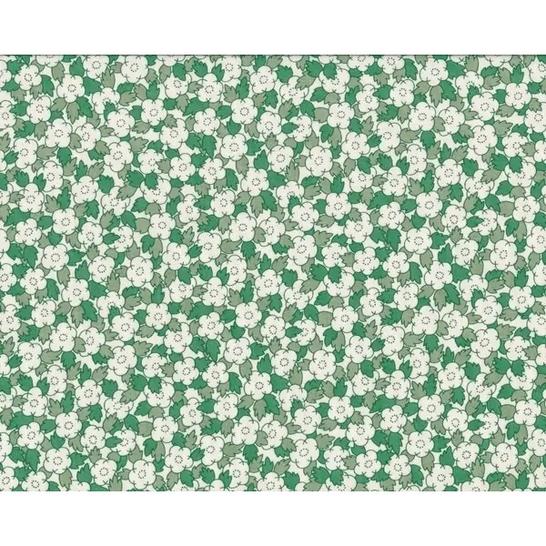 Patchworkstoff GRACE, runde Blümchen, grün-gebrochenes weiß