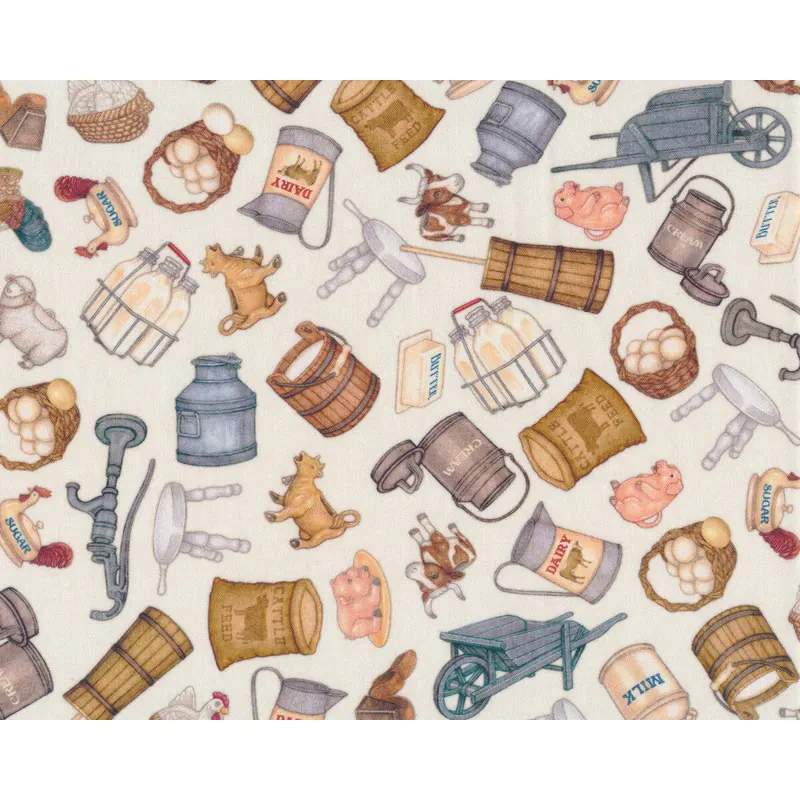 Patchworkstoff GREENER PASTURES, Bauernhof Erzeugnisse, creme, QT fabrics