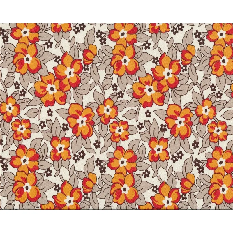 Patchworkstoff HADLEY, Blumen, rot-orange
