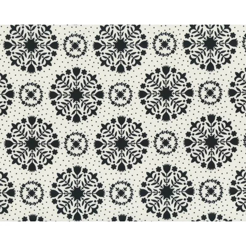 Patchworkstoff HANDMADE, Blüten-Kreis-Geometrie, schwarz-gebrochenes weiß, Moda Fabrics