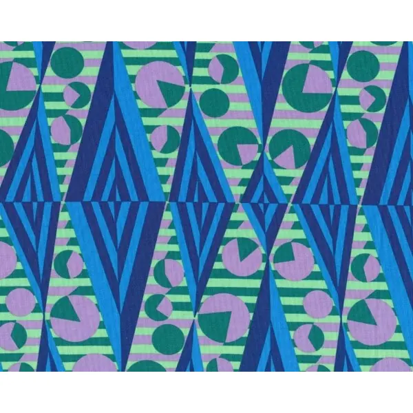 Patchworkstoff HAPI GLOW, Zacken-Kreise-Muster, aqua-helllila-hellgrün