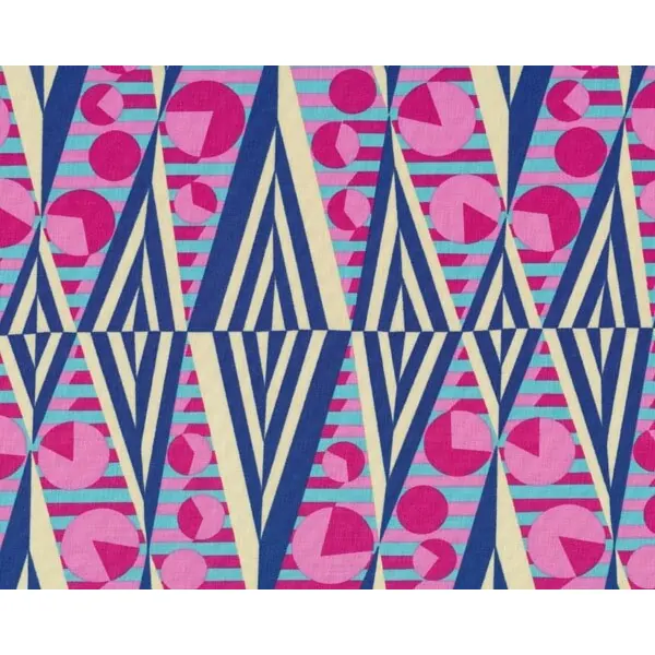 Patchworkstoff HAPI GLOW, Zacken-Kreise-Muster, blau-fuchsia-türkis