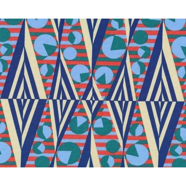 Patchworkstoff HAPI GLOW, Zacken-Kreise-Muster, blau-grün-terracotta