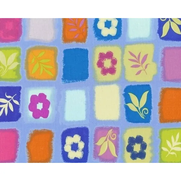 Patchworkstoff "Happy Go Lucky" Stempelfelder mit Blätter und Blüten, hellblau
