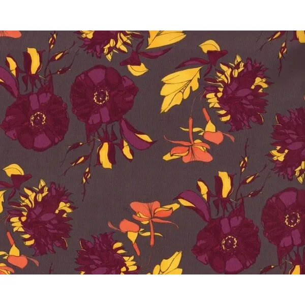 Patchworkstoff "Haven's Edge" mit gefüllten Blumen und Lilien, aubergine-lilagrau