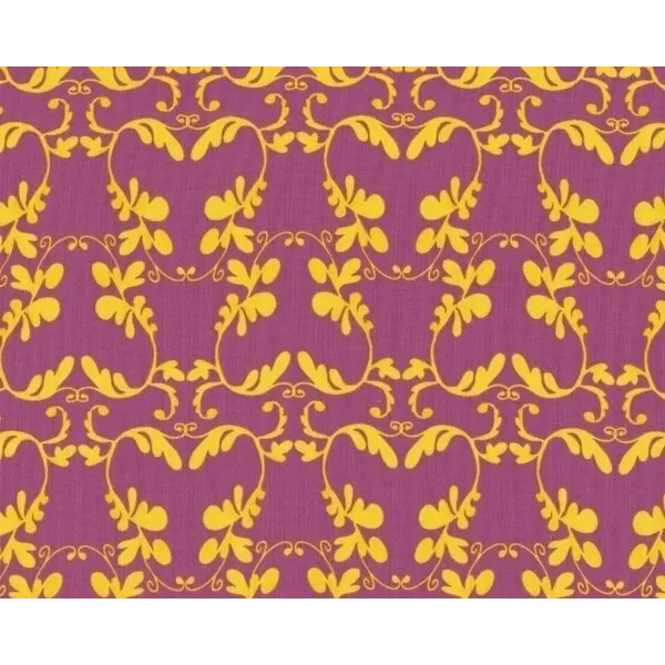 Patchworkstoff "Haven's Edge" mit herzförmigen Blattranken, gelb-helles aubergine