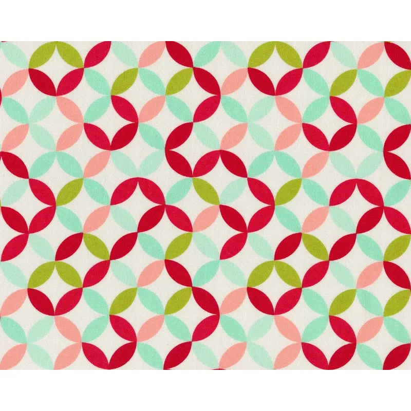 Patchworkstoff HELLO DARLING, Kreuz-Ovale, mintgrün-rot-altrosa, Moda Fabrics