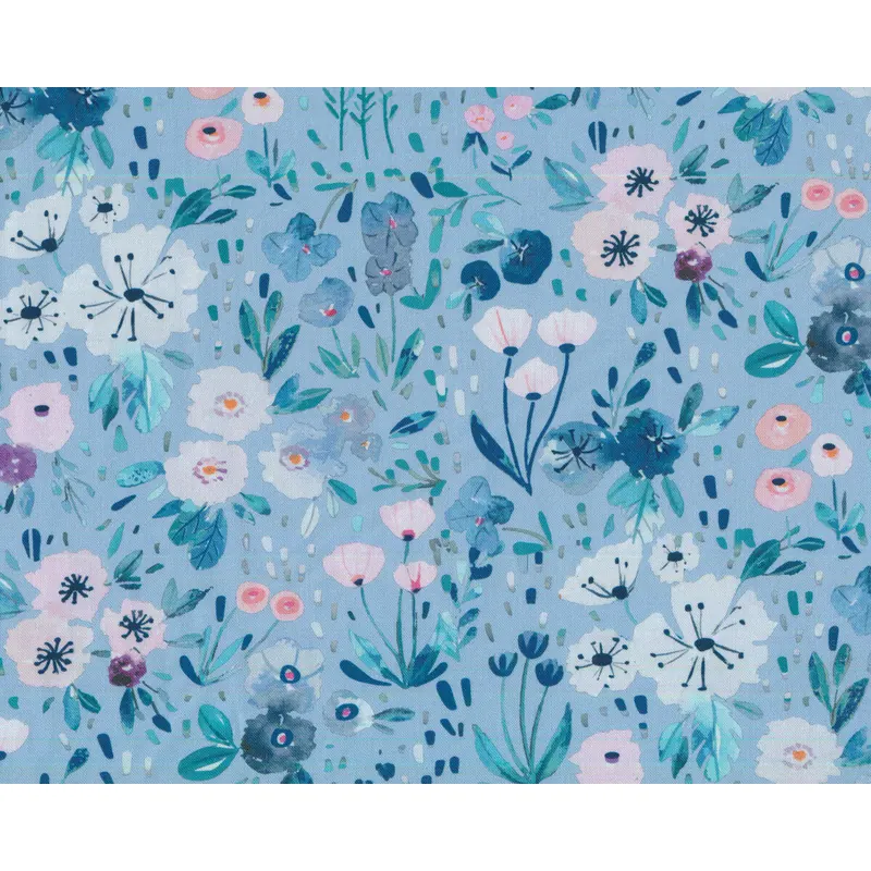 Patchworkstoff HERE COMES THE SUN, Blumen, hellblau, Dear Stella