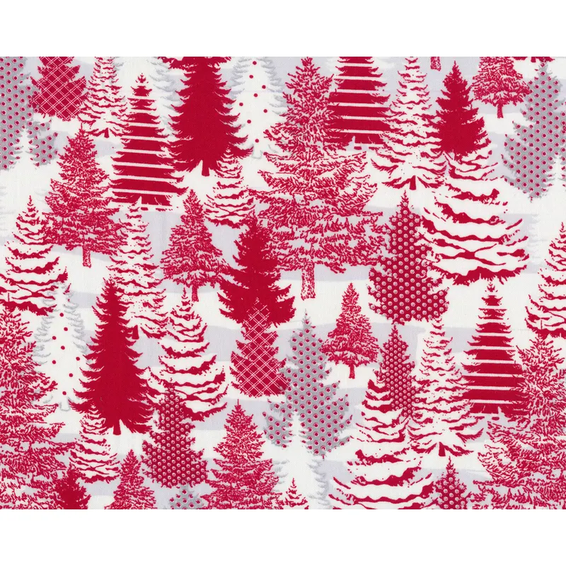 Patchworkstoff HOLIDAY LANE, Tannenbäume, rot, Henry Glass