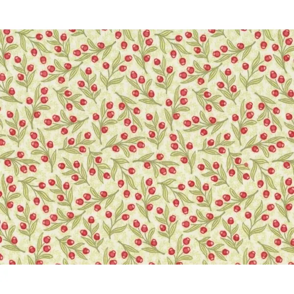 Patchworkstoff HOLIDAYS BOUQUET mit frischen Zweigen, hellgrün-rot
