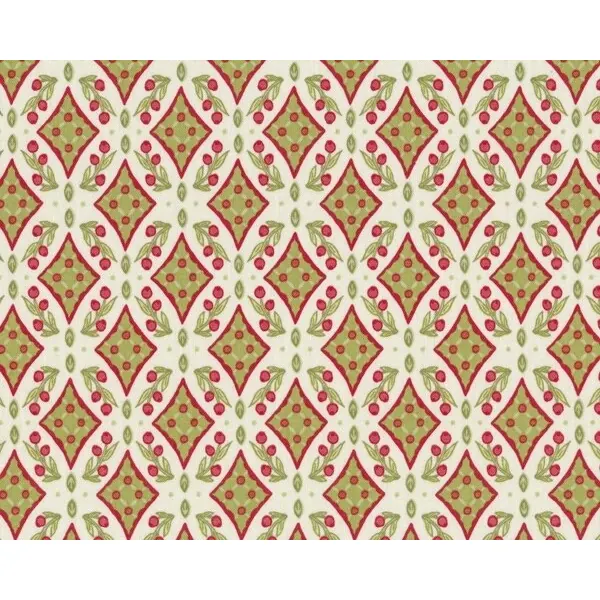 Patchworkstoff HOLIDAYS BOUQUET, Rauten-Netz-Muster mit Beeren, hellgrün-rostrot