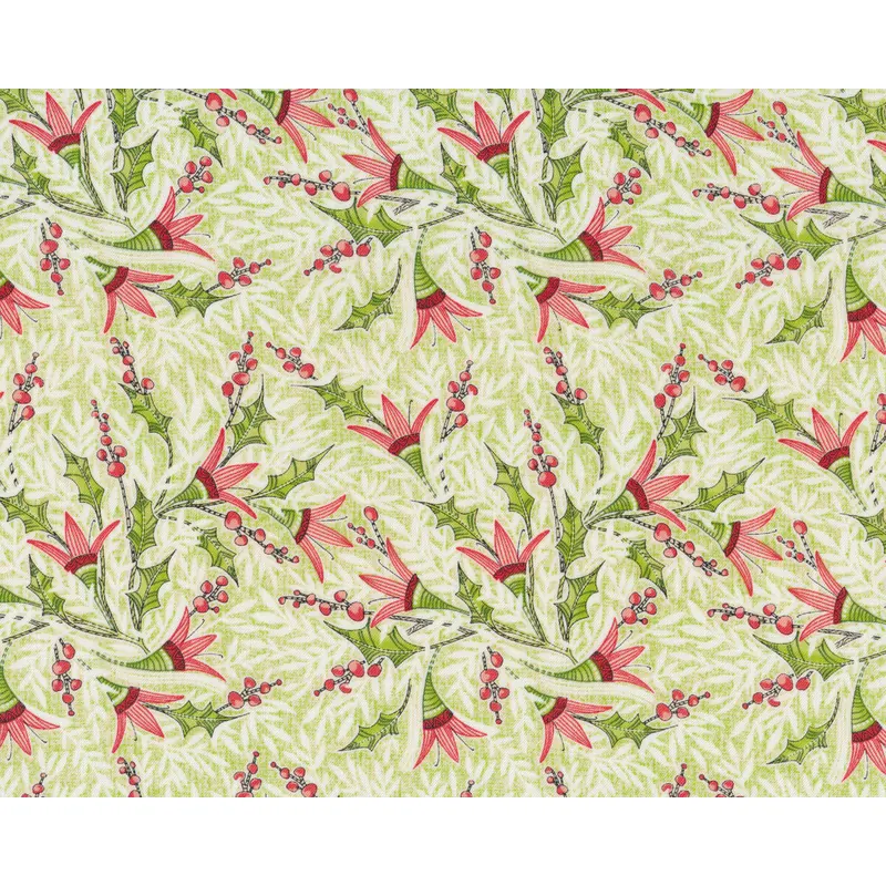 Patchworkstoff HOLLY JOLLY, Ilex-Blüten, hellgrün, Cori Dantini