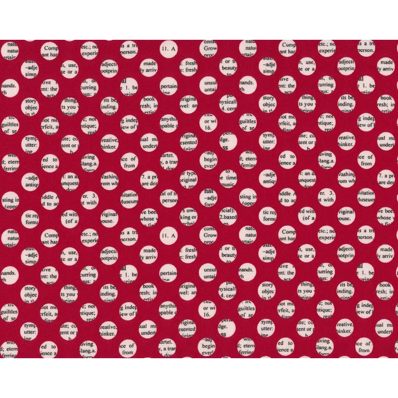 Patchworkstoff HOLLYS TREE FARM, Schrift-Kreise, dunkelrot, Moda Fabrics
