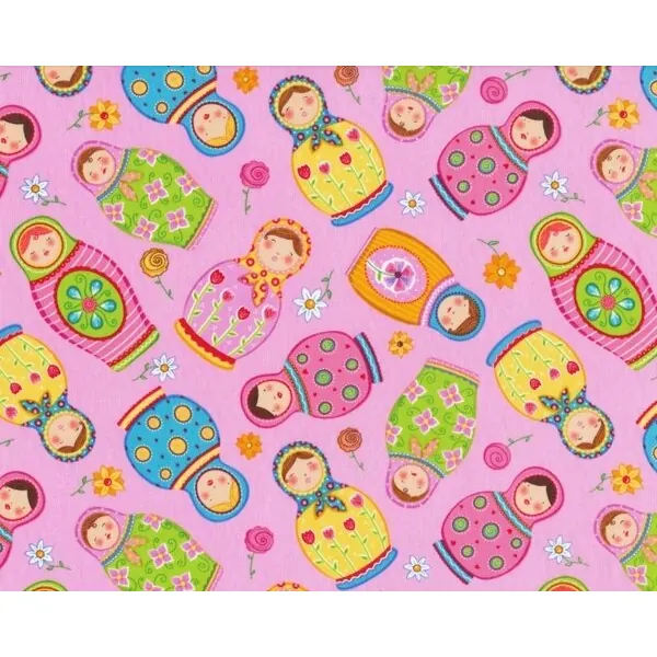 Patchworkstoff "Holzpuppe" mit Matrjoschkas, rosa-pink