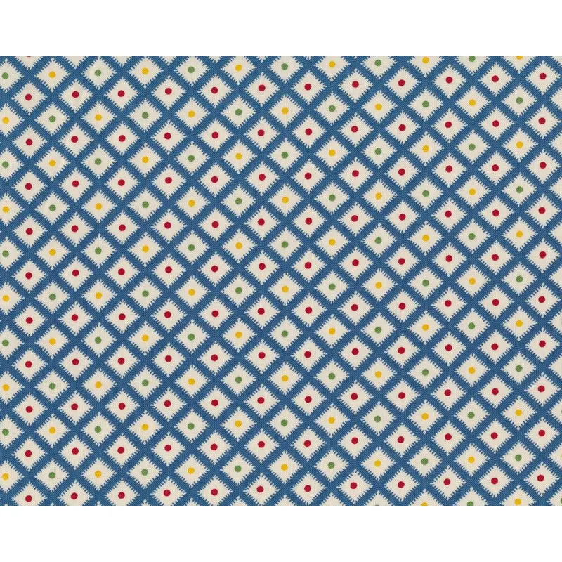 Patchworkstoff HOP, SKIP AND A JUMP, Punkte-Rautengitter, stumpfes blau, Moda Fabrics