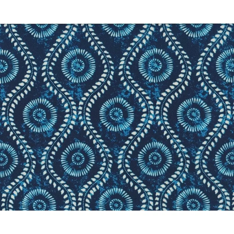 Patchworkstoff INDI IKAT, Algenranken, nachtblau-cremé