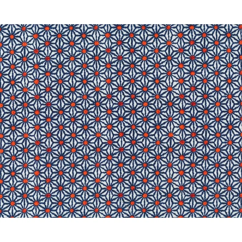Patchworkstoff INDI IKAT, Blumen-Sterne, nachtblau-orange