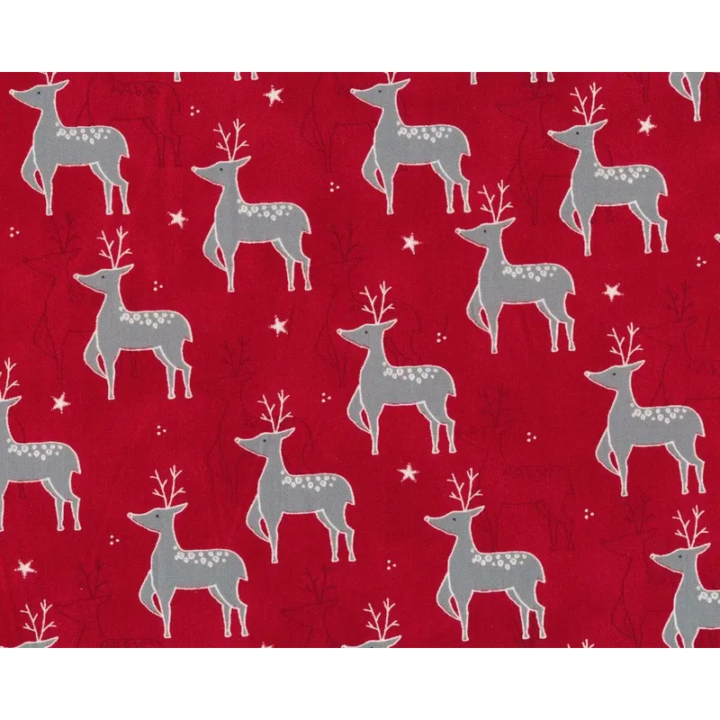Patchworkstoff JOL, Rentiere, dunkelrot-helles steingrau, Moda Fabrics