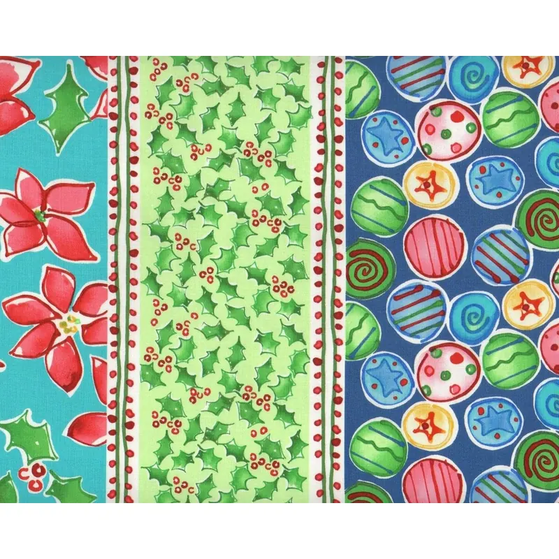 Patchworkstoff JOYFUL HOLIDAY, gemusterte breite Bordürenstreifen, helles petrol-weiß