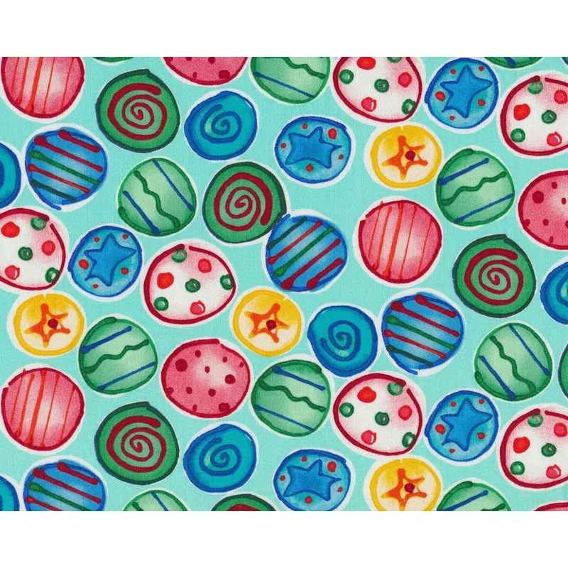 Patchworkstoff JOYFUL HOLIDAY, Weihnachtsbaumkugeln, helles türkis